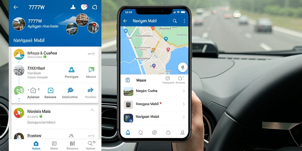 Antarmuka aplikasi 7777W untuk navigasi mobil yang intuitif.