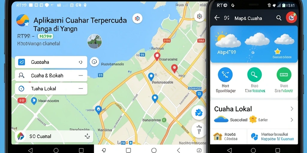 Tampilan antarmuka RT99 yang menampilkan informasi cuaca lokal.